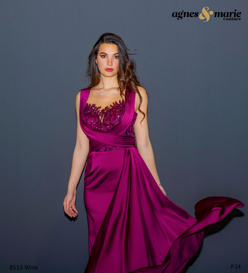  Produto: 8513 WINE, Categoria: Vestidos de Cerimónia, Ano: 2023, Marca agnes-marie